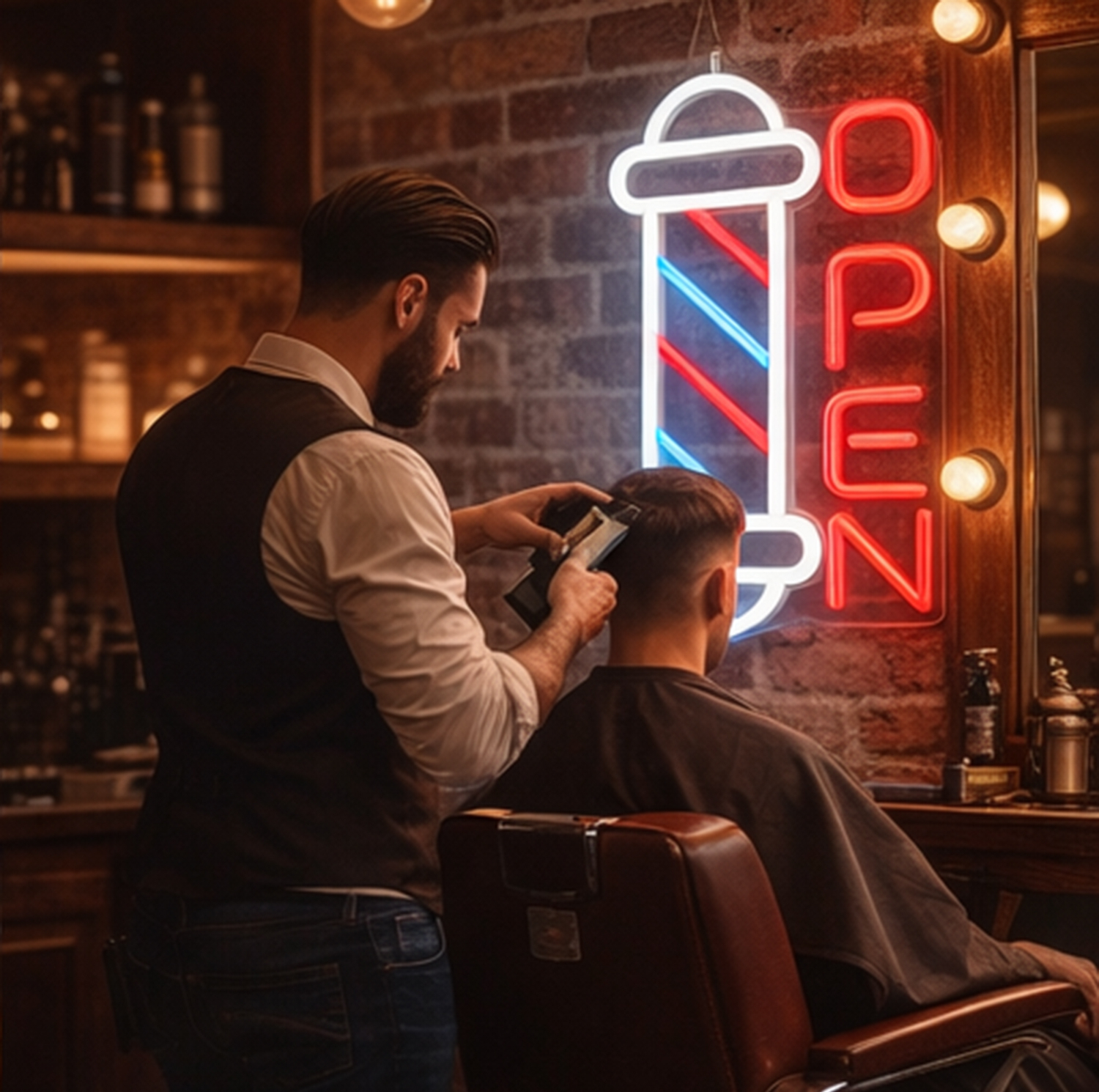 چراغ نئونی طرح Barbershop OPEN کد BA40X25