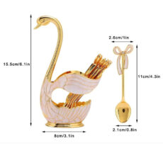 قاشق چای خوری مدل پاپیون پایه قو بسته 6 عددی به همراه جا قاشقی