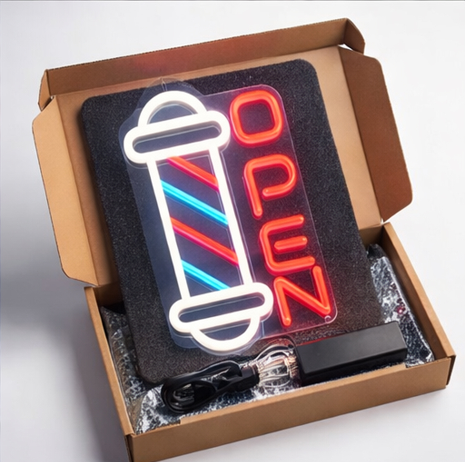 چراغ نئونی طرح Barbershop OPEN کد BA40X25