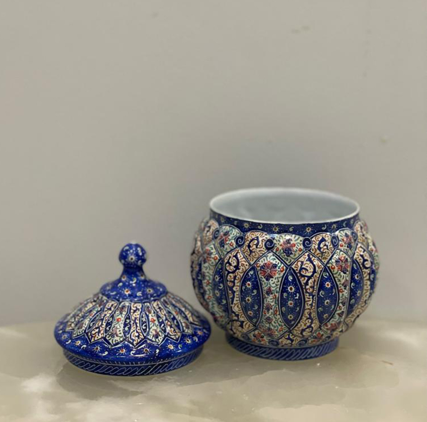 قندان میناکاری اسماعیلی مدل درب دار خانه بندی کد 841159-4
