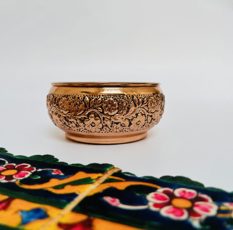 پیاله مسی مدل گرد قلم زنی کد ZH419.1