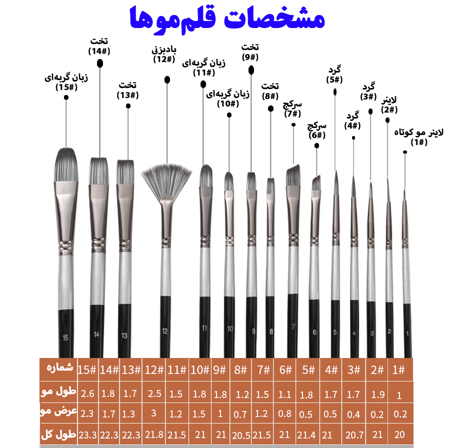 قلم مو کد B1506 مجموعه 15 عددی