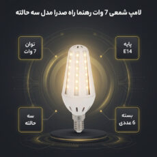 لامپ شمعی 7 وات رهنما راه صدرا مدل سه حالته طرح بلالی پایه E14 بسته 6 عددی