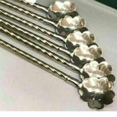 قاشق شربت خوری مدل پیچ نی دار طرح گل بسته 6 عددی به همراه برس شستشو