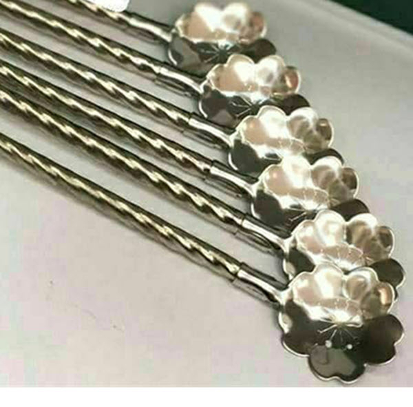 قاشق شربت خوری مدل پیچ نی دار طرح گل بسته 6 عددی به همراه برس شستشو