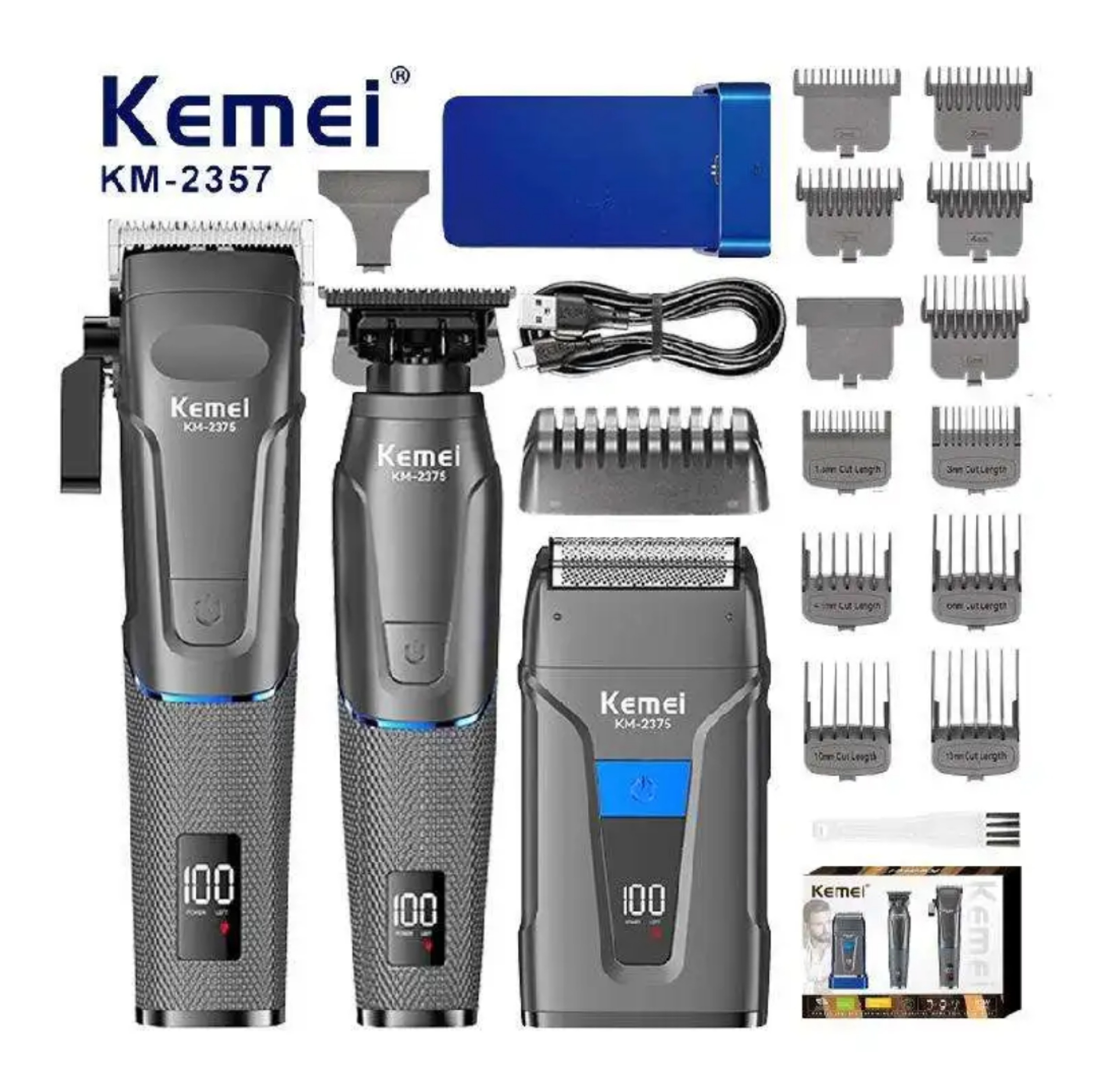 ماشین اصلاح موی سر و صورت شارژی کیمی مدل KM-2375 3in1 مجموعه 3 عددی