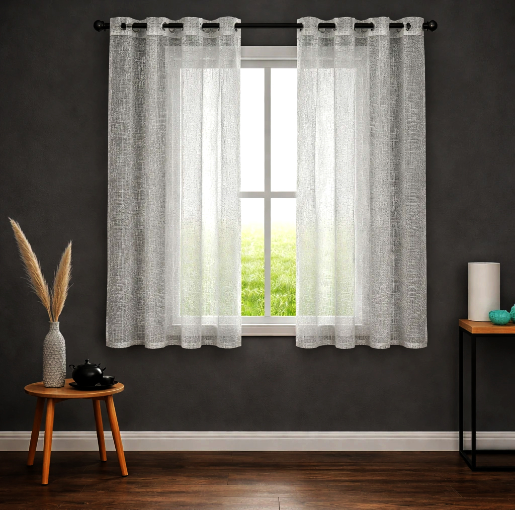 پرده پانچ تیکو دکو مدل حریر کتان ژاکارت طرح محو مدل بدون نیاز به آستر سایز 180 × 140 سانتی‌متر