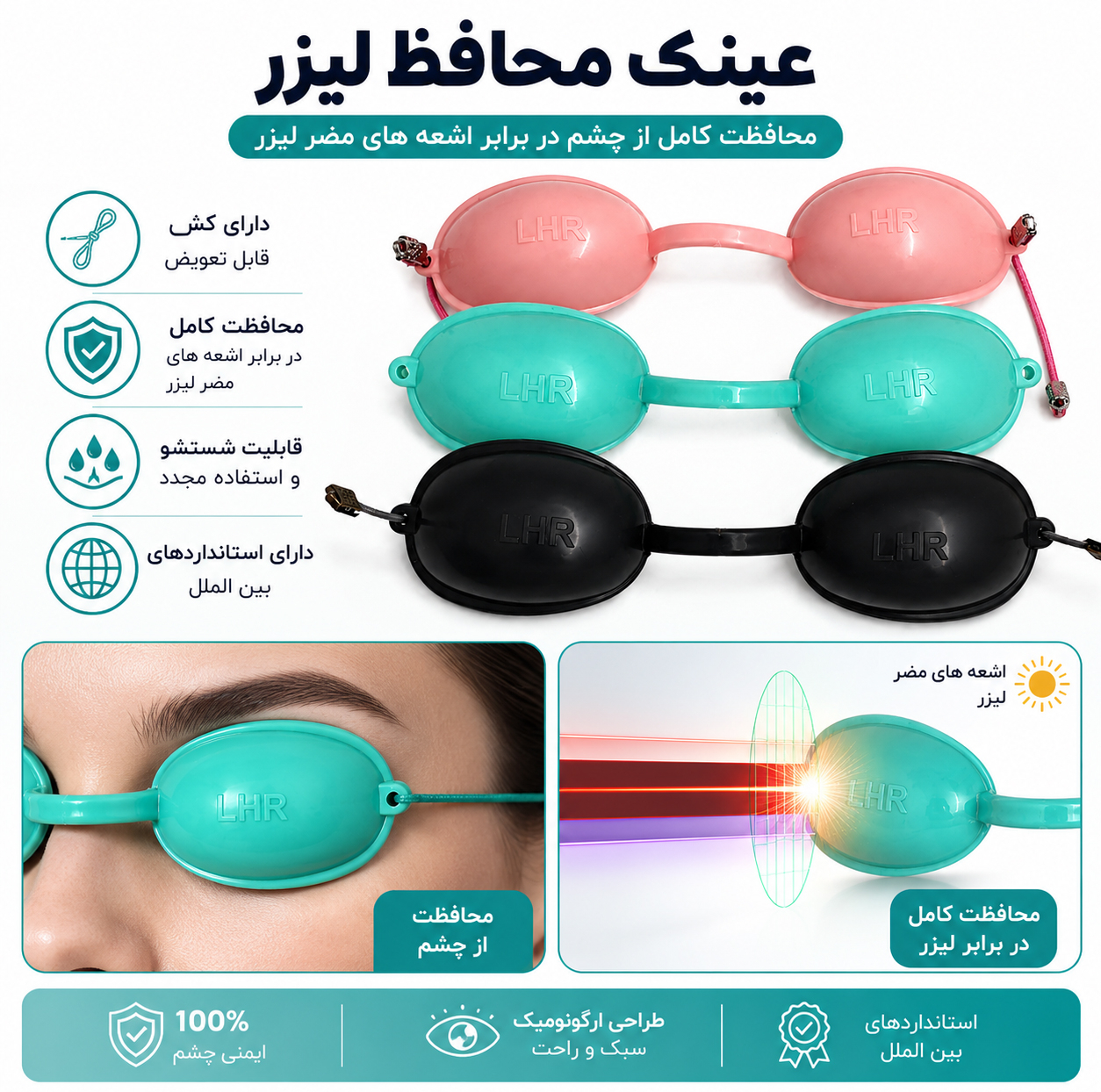 عینک لیزر موهای زائد هارمن مدل LASER SHILED LHR بسته 2 عددی