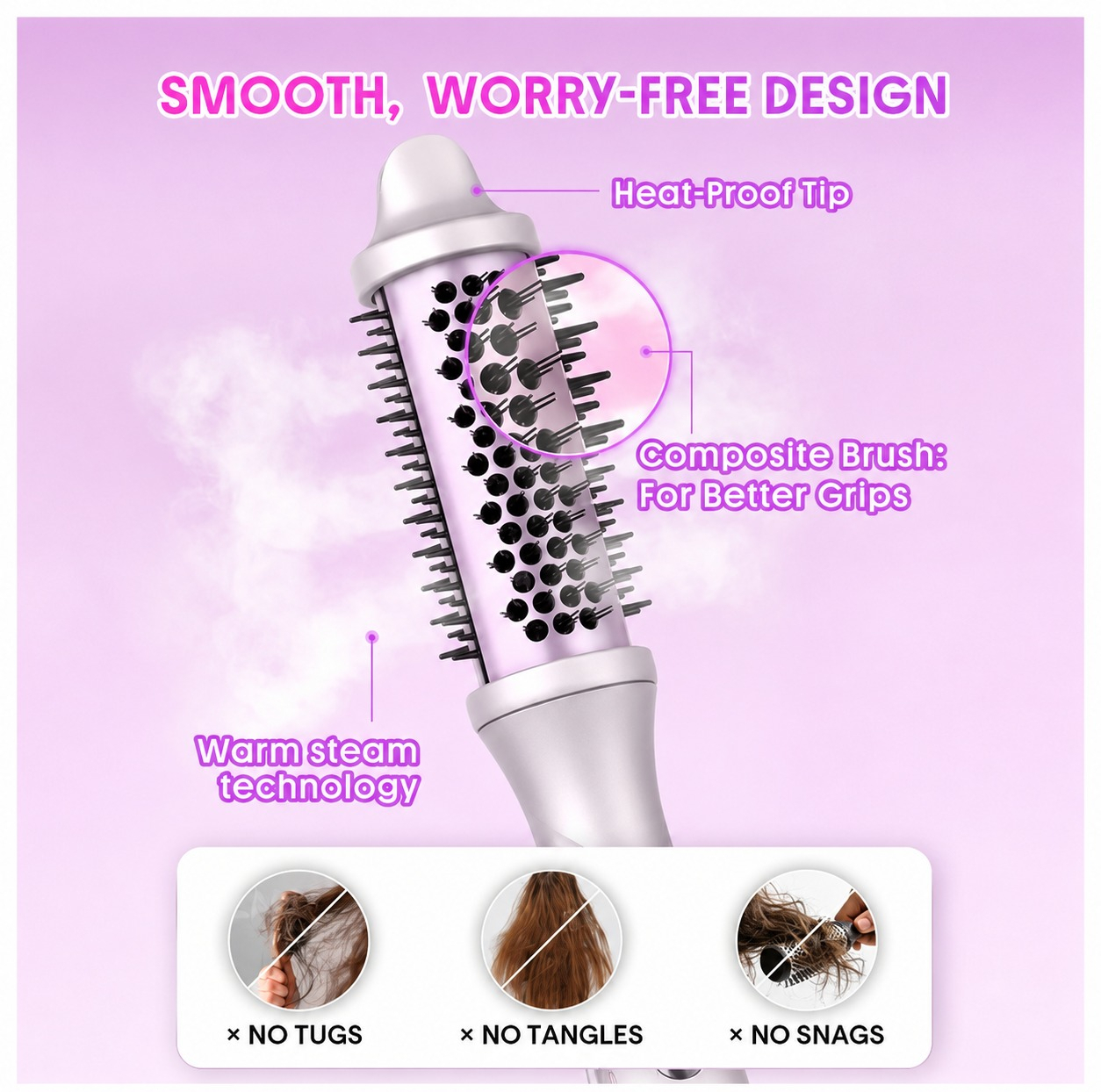 دستگاه حالتدهنده مو شیگلم مدل Hydra Shot Steam Blowout Brush Pro سایز 38 میلیمتر با تکنولوژی ضد وز و منبع انرژی برق