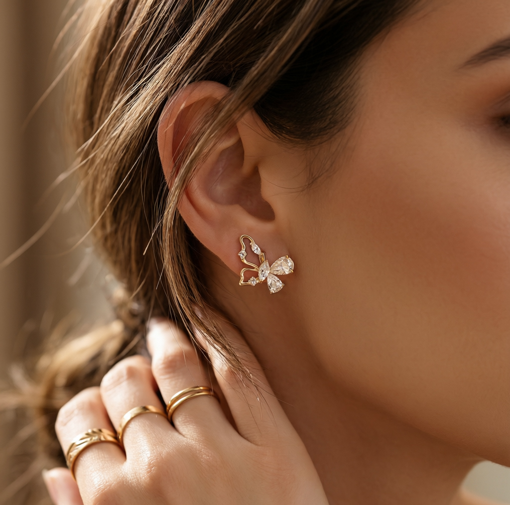 گوشواره حلقه‌ای زنانه ژوپینگ مدل پروانه کد AAC1647