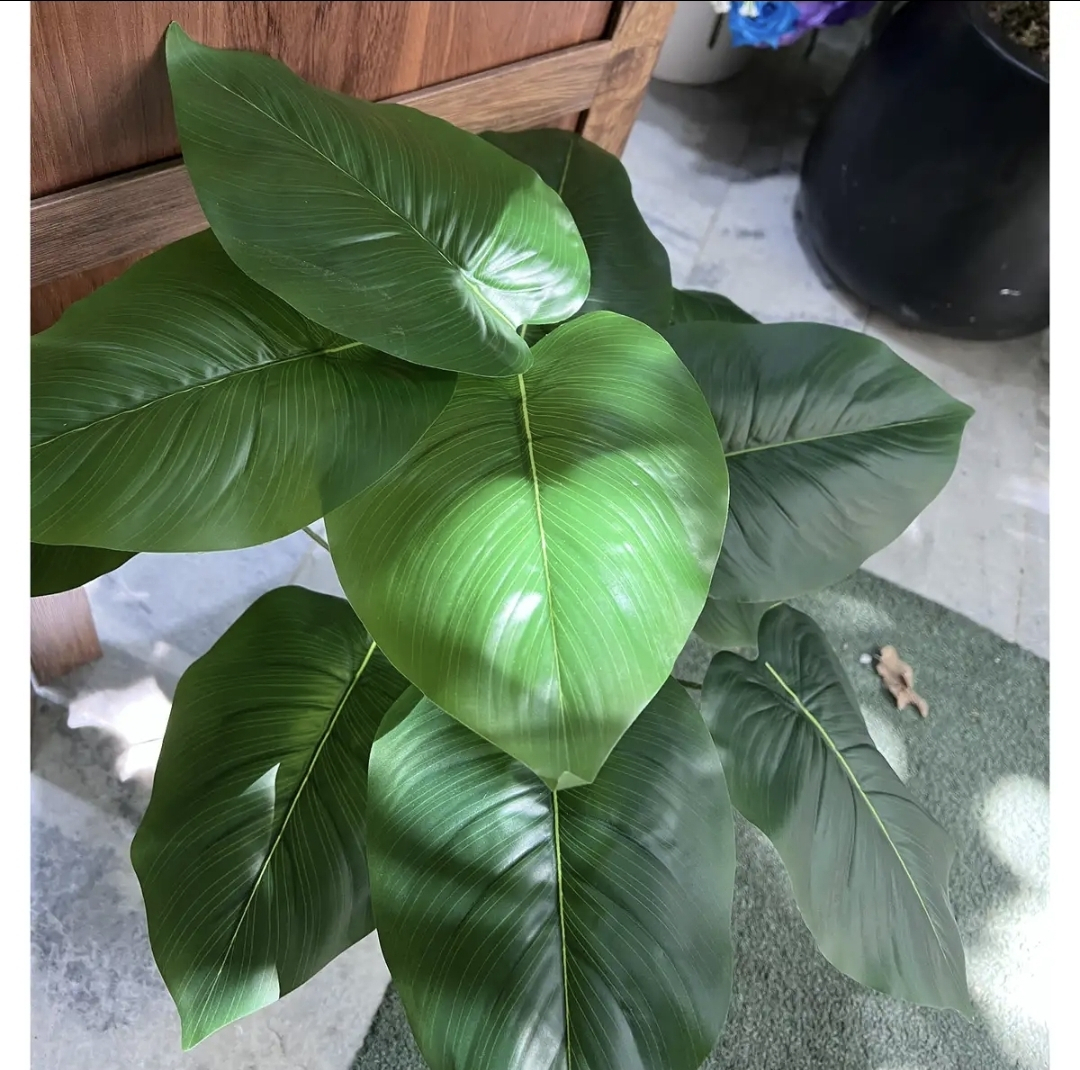 درختچه مصنوعی گیاه بابا آدم 18 برگ قابل شستشو رومیزی و ایستاده مناسب فضای باز و داخل ابعاد 30×30×70 سانتی‌متر وزن 600 گرم