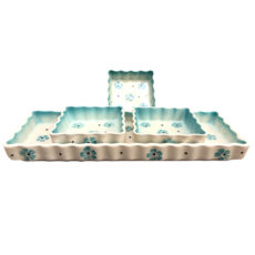 اردوخوری سرامیکی ۴ تکه طرح گل فیروزه ای