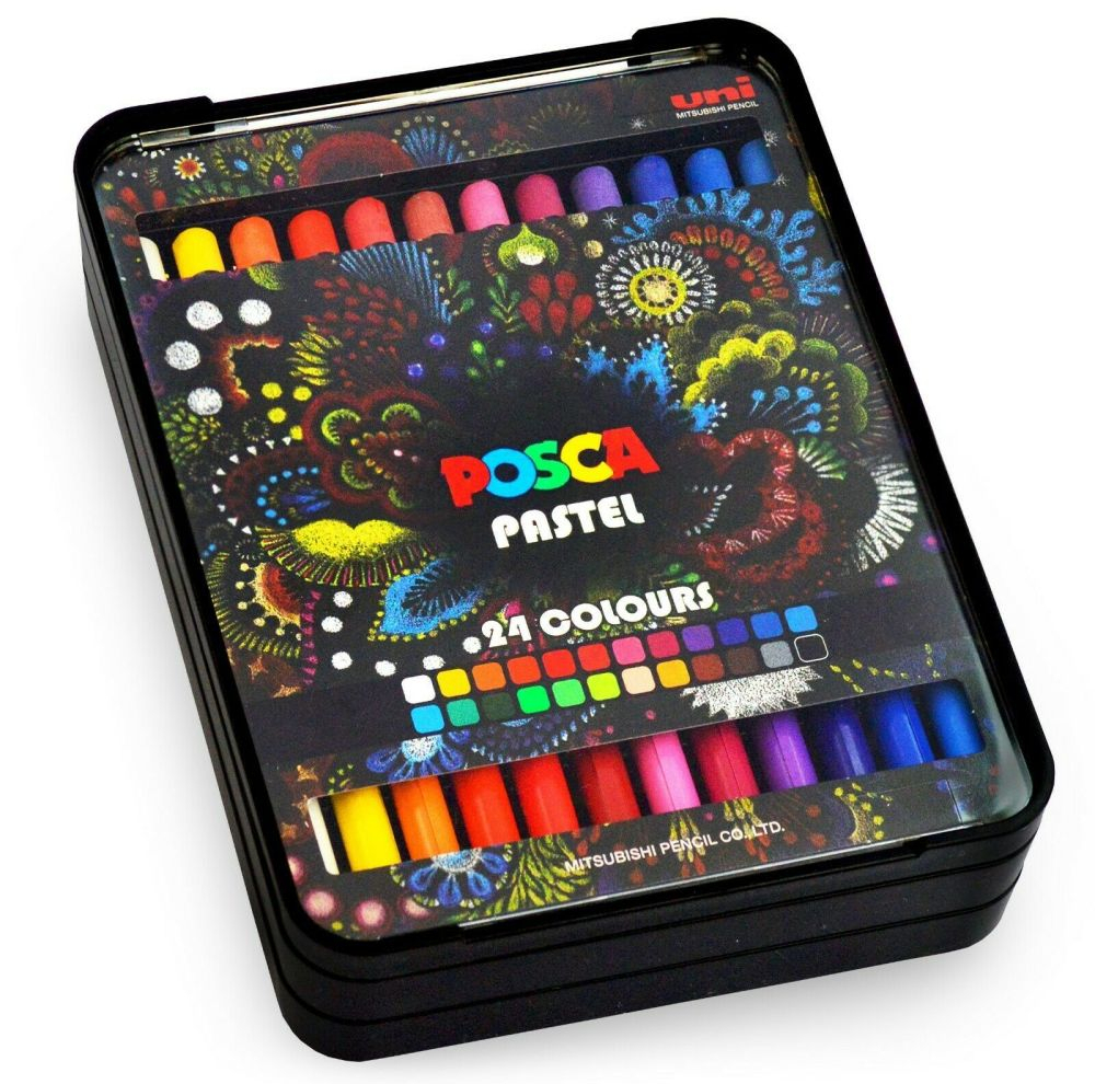 مداد شمعی 24 رنگ یونی بال مدل posca pastel