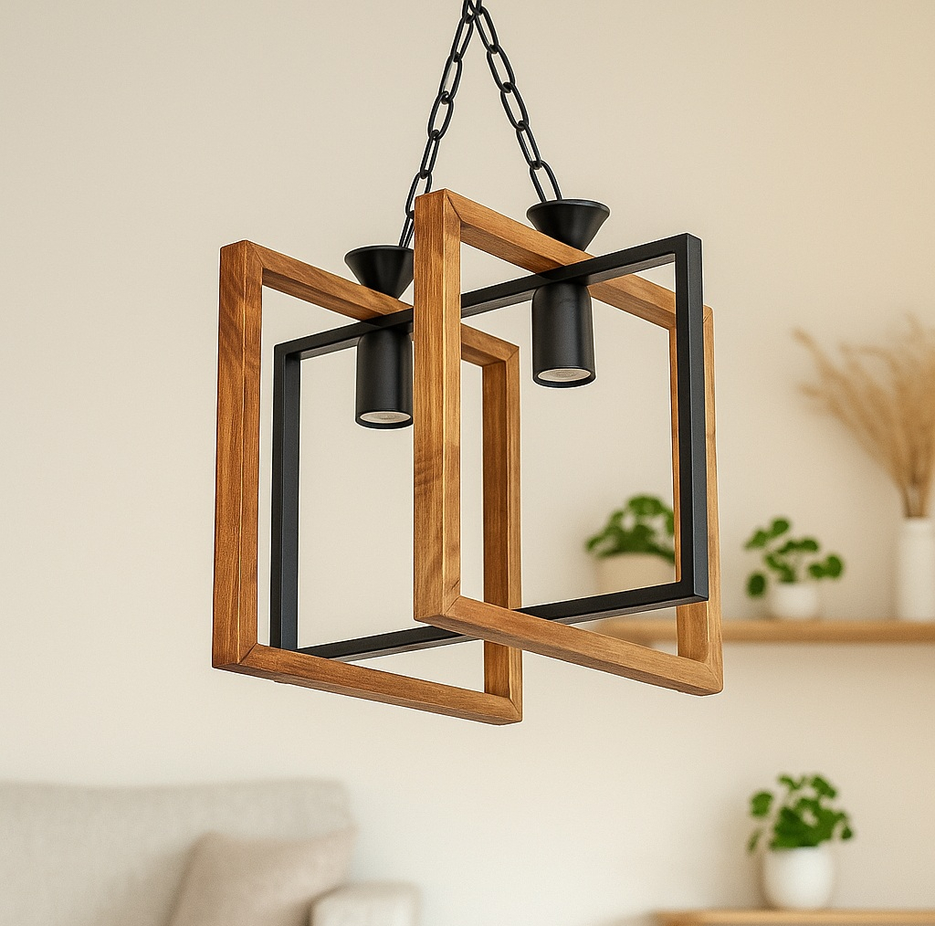 لوستر 2 شعله شاهان تک مدل WOOD 8