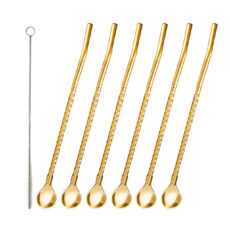 قاشق شربت خوری مدل Straw spoon بسته 6 عددی به همراه فرچه