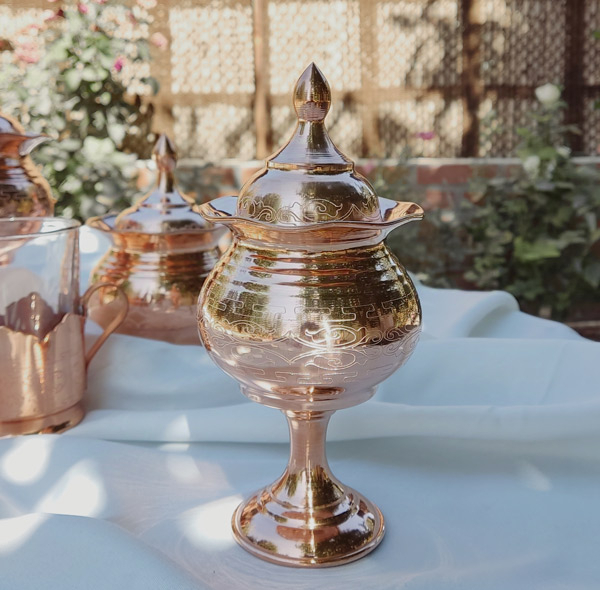 قندان مسی مدل لب چین لیزری پایه دار کد ZH332.1