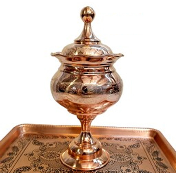 قندان مسی مدل لب چین لیزری پایه دار کد ZH332.1