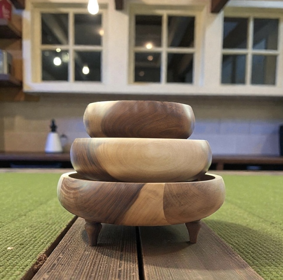 کاسه چوبی مدل خمره ای پایه دار بسته 3 عددی