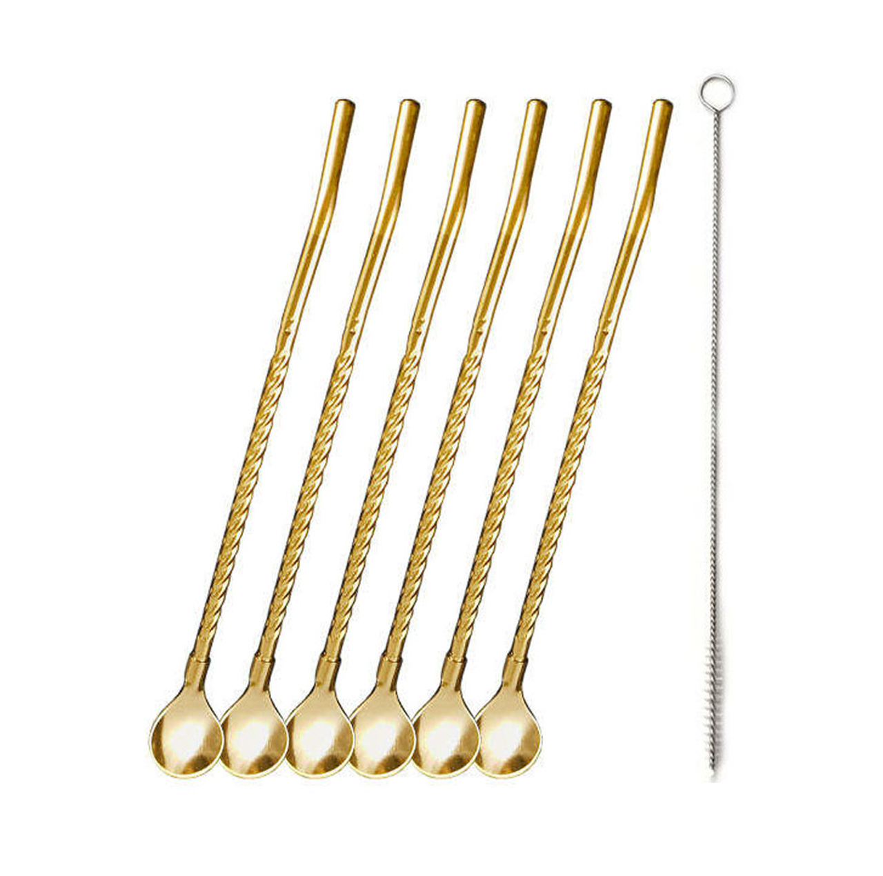 قاشق شربت خوری مدل Straw spoon بسته 6 عددی به همراه فرچه