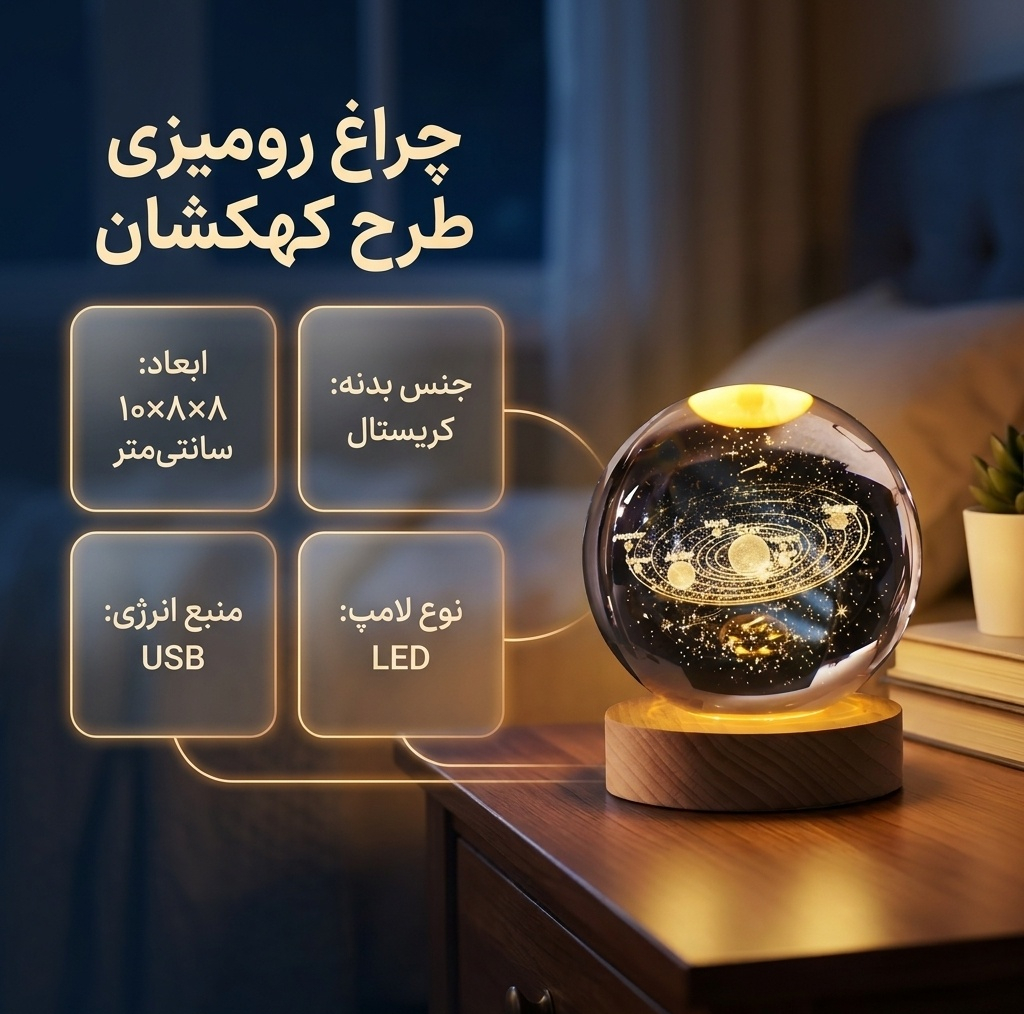 چراغ رومیزی مدل گوی شیشه ای طرح کهکشان