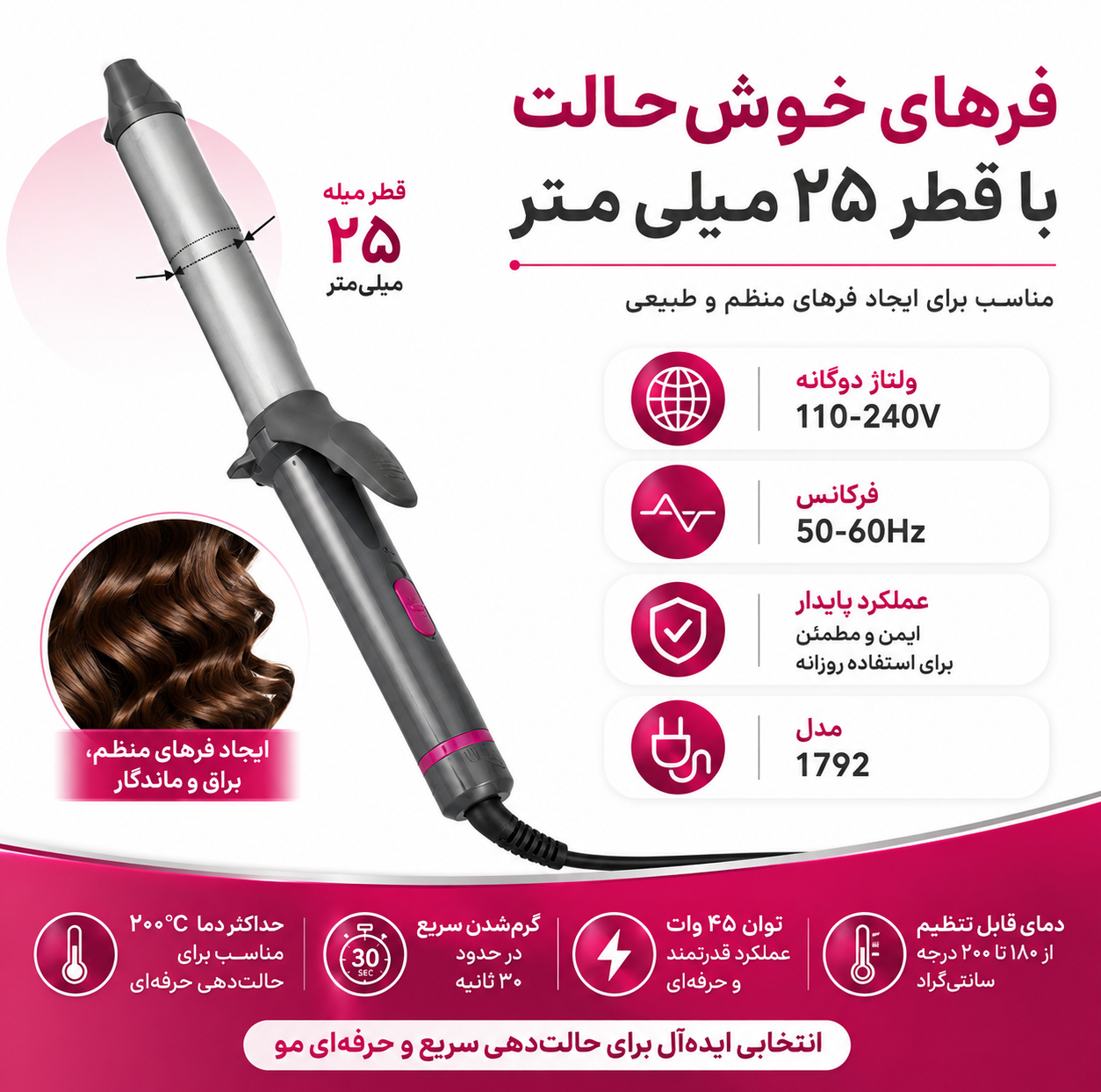 فرکننده و حالت دهنده مو حرفه‌ای هانوور مدل 1792