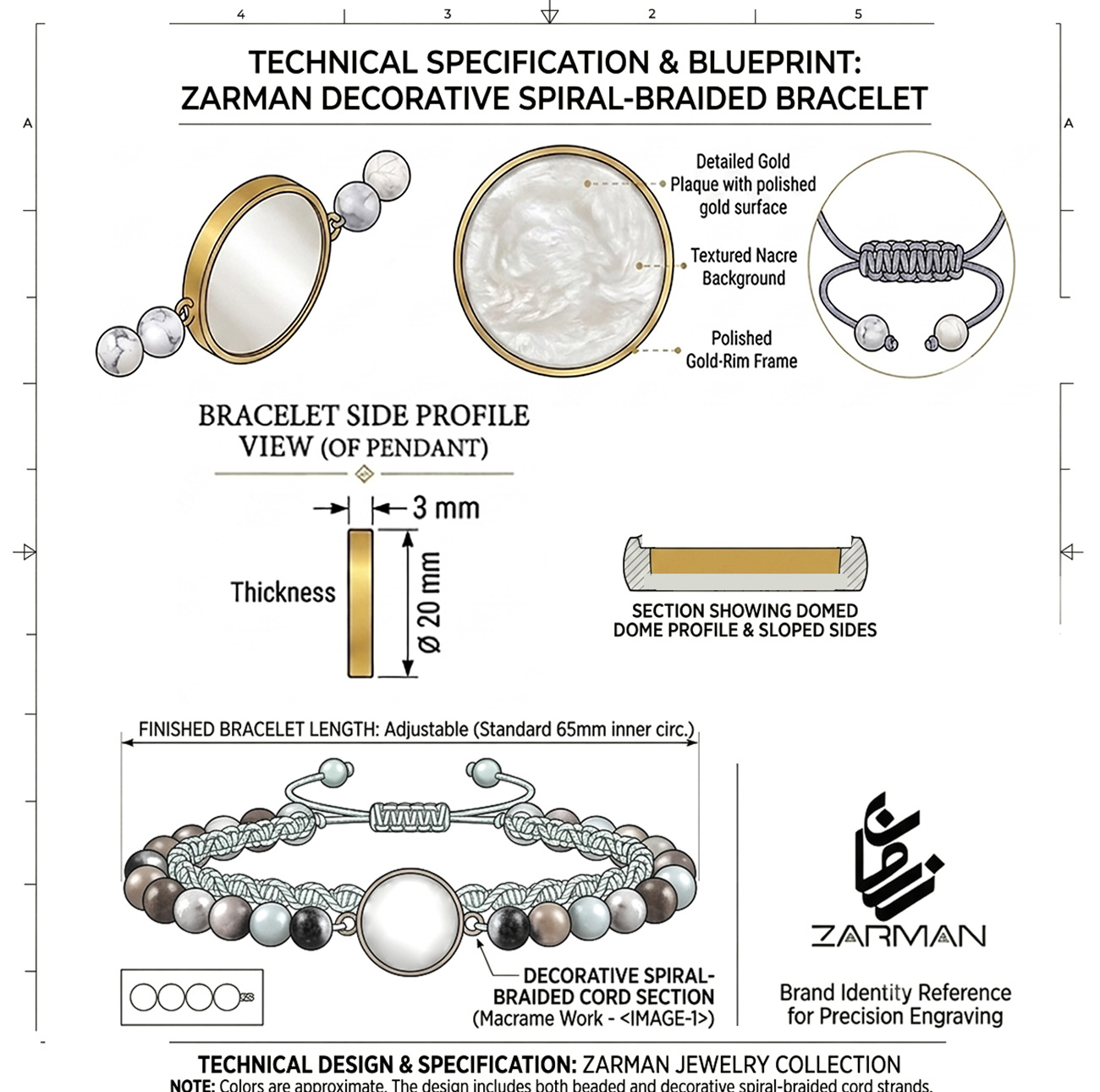 دستنبد زنانه زرمان روکش طلا با سنگ عقیق طرح حوض ماهی