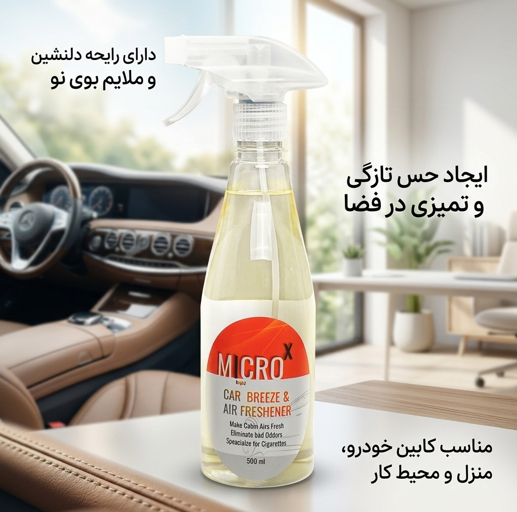 اسپری خوشبوکننده خودرو میکروایکس مدل 34 با رایحه بوی نو حجم 500 میلی لیتر