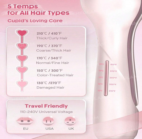 فر کننده مو شیگلم مدل cuppid,s charm Beach Babe Hair Waver سایز 25 با پوشش سرامیک و تنظیم دما تا 210 درجه