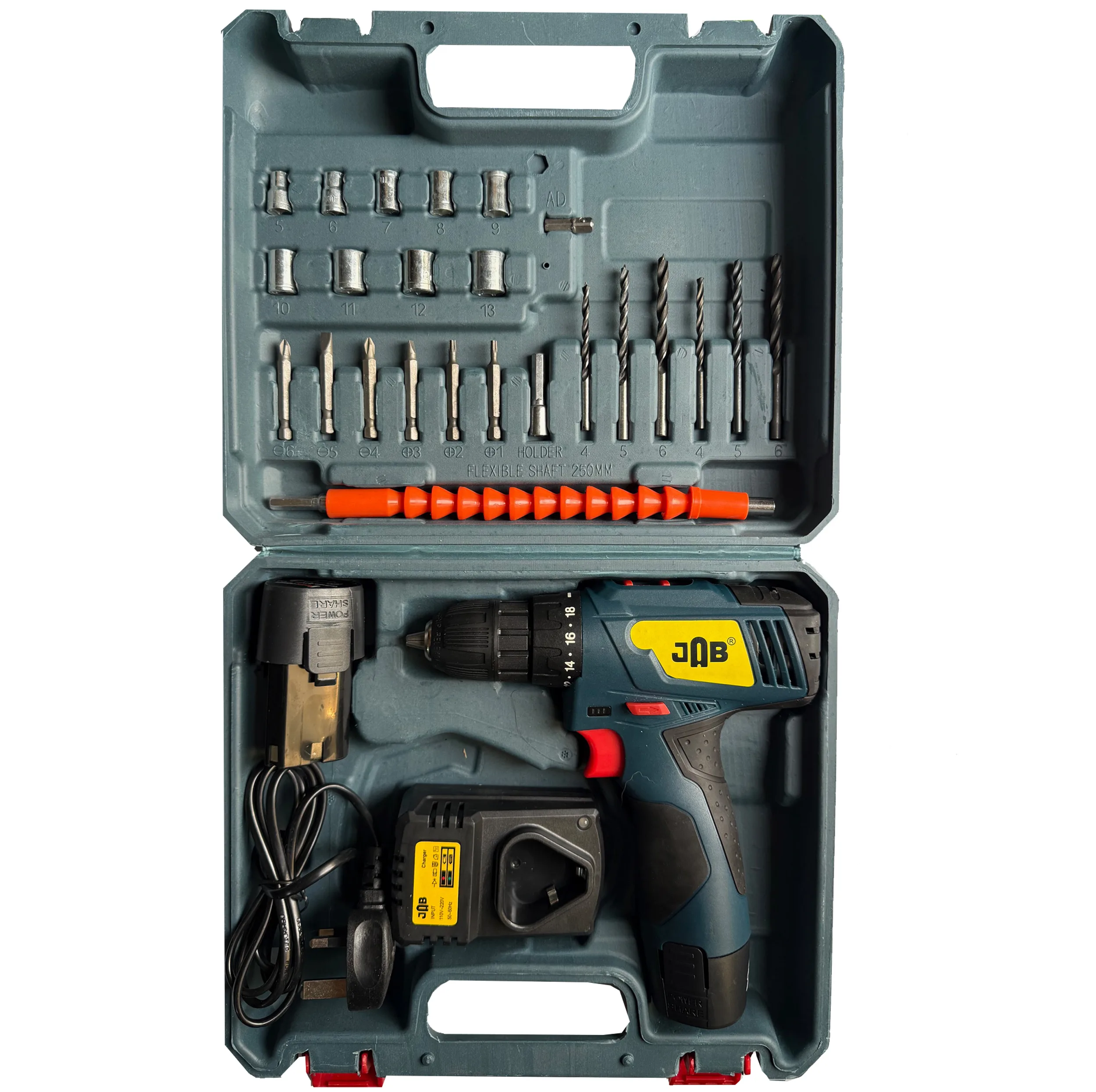 پیچ گوشتی چکشی شارژی 10 میلی متری 148ولت جاب مدل JB-148 AV Industrial مجموعه 40 عددی