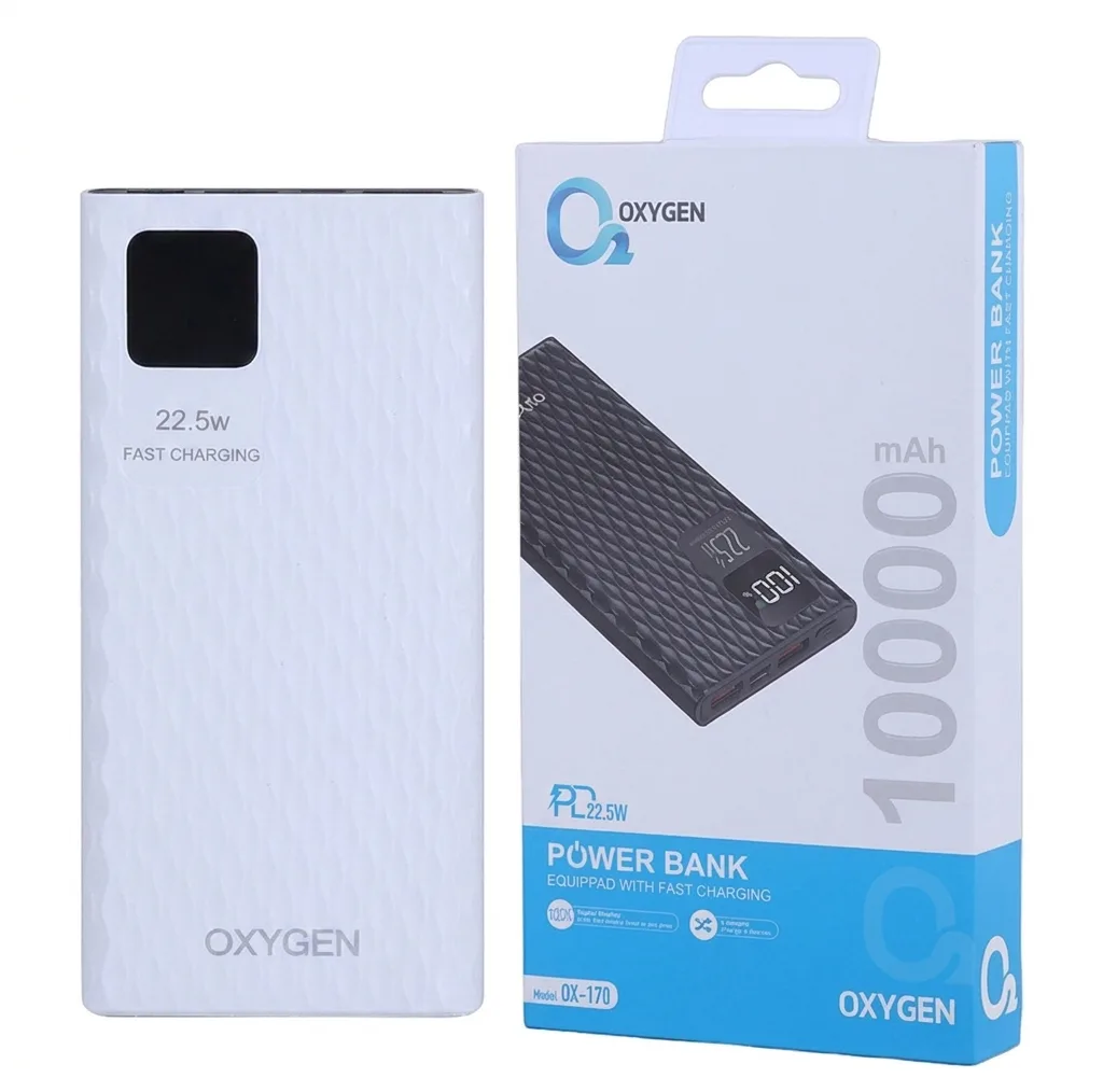 پاوربانک 22.5 وات اکسیژن مدل OX-170 PD ظرفیت 10000 میلی‌آمپرساعت به همراه کابل USB-C