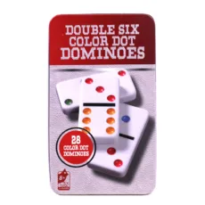 بازی فکری ناب سل مدل دومینو 28 عددی نقطه رنگی نشکن همراه با قاب فلزی کد DOUBLE SIX COLOR DOT DOMINOES NAAB002