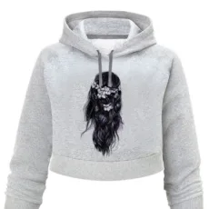 کراپ هودی زنانه طرح LONG HAIR کد L403 T رنگ ملانژ روشن