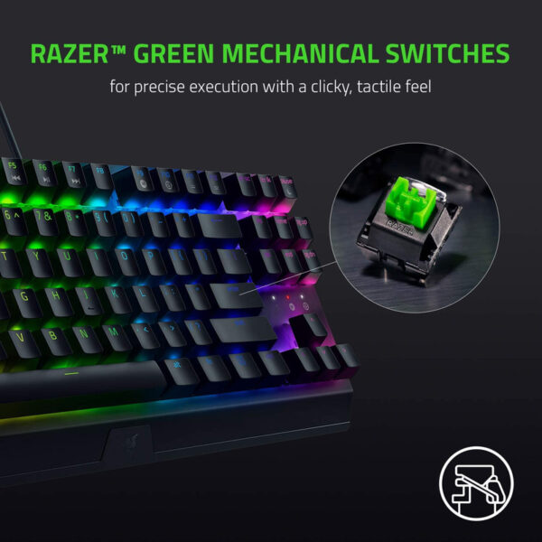 کیبورد مخصوص بازی ریزر مدل Blackwidow V3 TenKeyless Green Switches