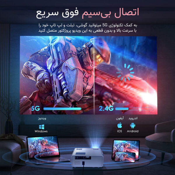 ویدئو پروژکتور النز مدل SD500 Smart Android به همراه پرده نمایش و دو کنترل